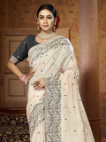 Cream Cotton Blend Saree With Blouse Piece Cream Cotton Blend Saree With Blouse Piece