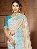 Cream Cotton Blend Saree With Blouse Piece Cream Cotton Blend Saree With Blouse Piece