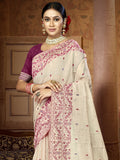 Cream Cotton Blend Saree With Blouse Piece Cream Cotton Blend Saree With Blouse Piece