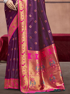 Wine Silk Saree With Blouse Piece