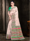 Cream Cotton Saree With Light Green Blouse Piece Cream Cotton Saree With Light Green Blouse Piece