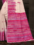Cream Cotton Saree With Pink Blouse Piece Cream Cotton Saree With Pink Blouse Piece