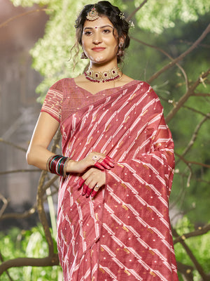 Pink Linen Blend Saree With Blouse Piece