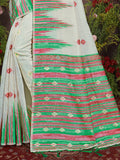 Cream Cotton Saree With Sea Green Blouse Piece Cream Cotton Saree With Sea Green Blouse Piece