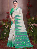 Cream Cotton Saree With Light Green Blouse Piece Cream Cotton Saree With Light Green Blouse Piece