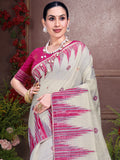 Cream Cotton Saree With Pink Blouse Piece Cream Cotton Saree With Pink Blouse Piece