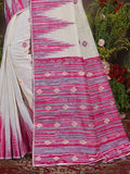 Cream Cotton Saree With Pink Blouse Piece Cream Cotton Saree With Pink Blouse Piece