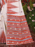 Cream Cotton Saree With Orange Blouse Piece Cream Cotton Saree With Orange Blouse Piece