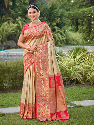 White Banarasi silk Saree With Blouse Piece