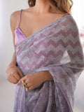 Lavender Sequinned Lycra Saree With Blouse Piece Lavender Sequinned Lycra Saree With Blouse Piece