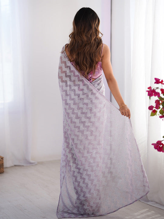 Lavender Sequinned Lycra Saree With Blouse Piece Lavender Sequinned Lycra Saree With Blouse Piece