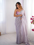 Lavender Sequinned Lycra Saree With Blouse Piece Lavender Sequinned Lycra Saree With Blouse Piece