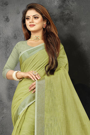 Fern Green Linen Blend Saree