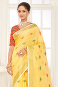 Yellow Linen Blend Saree With Blouse Yellow Linen Blend Saree With Blouse