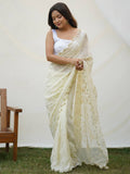 White Georgette Saree With Blouse Piece White Georgette Saree With Blouse Piece