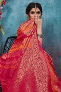 Orange & Magenta Banarasi Silk Saree With Blouse