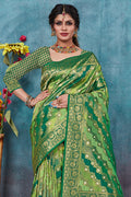 Green Banarasi Silk Saree With Blouse