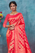 Pink Banarasi Silk Saree With Blouse