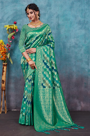 Sea Green Banarasi Silk Saree With Blouse