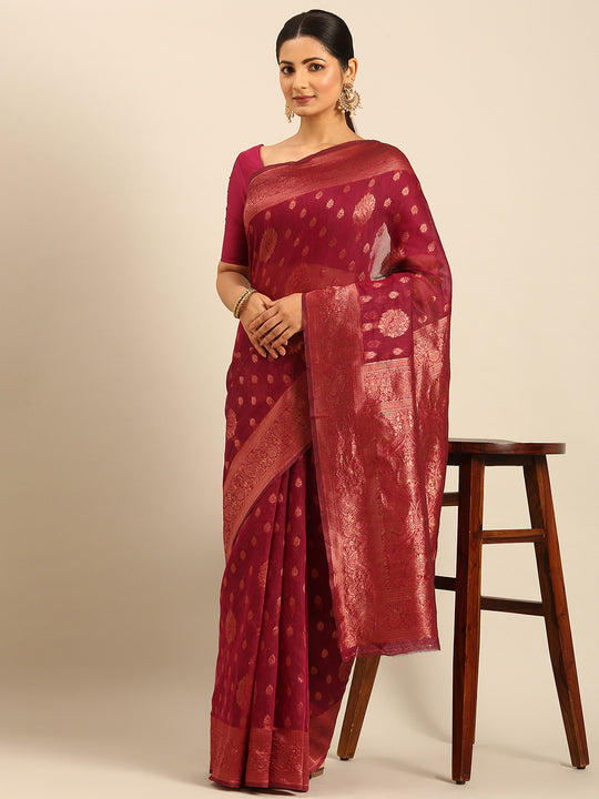 Magenta Cotton Saree With Blouse Piece Magenta Cotton Saree With Blouse Piece