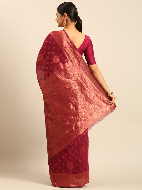 Magenta Cotton Saree With Blouse Piece Magenta Cotton Saree With Blouse Piece