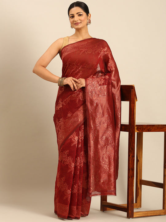 Red Cotton Saree With Blouse Piece Red Cotton Saree With Blouse Piece