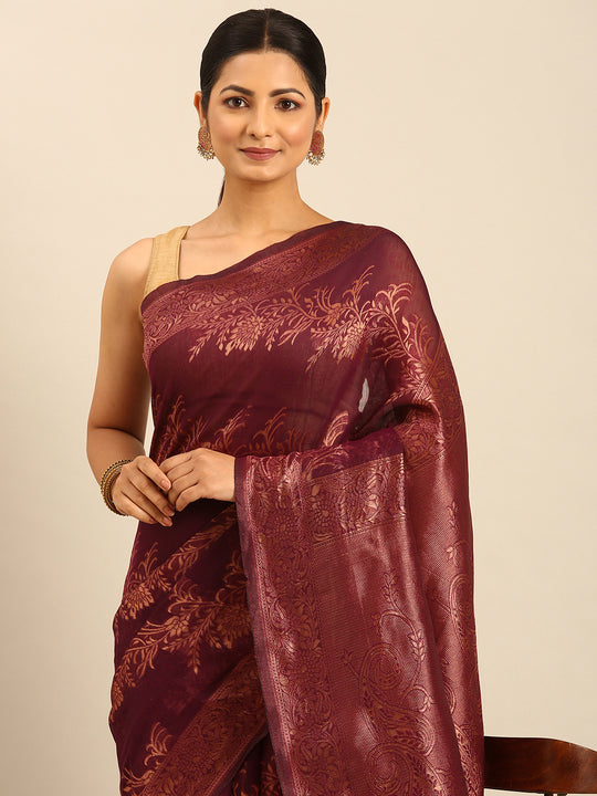 Purple Cotton Saree With Blouse Piece Purple Cotton Saree With Blouse Piece