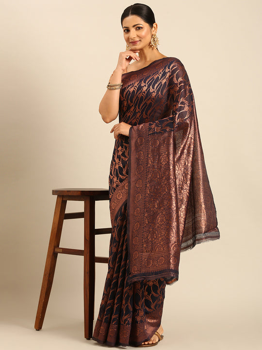 Navy Blue Cotton Saree With Blouse Piece Navy Blue Cotton Saree With Blouse Piece