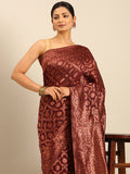 Wine Cotton Saree With Blouse Piece Wine Cotton Saree With Blouse Piece