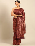 Wine Cotton Saree With Blouse Piece Wine Cotton Saree With Blouse Piece