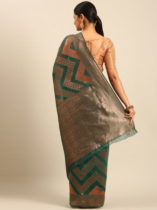 Green Cotton Saree With Blouse Piece Green Cotton Saree With Blouse Piece