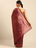 Burgundy Cotton Saree With Blouse Piece Burgundy Cotton Saree With Blouse Piece