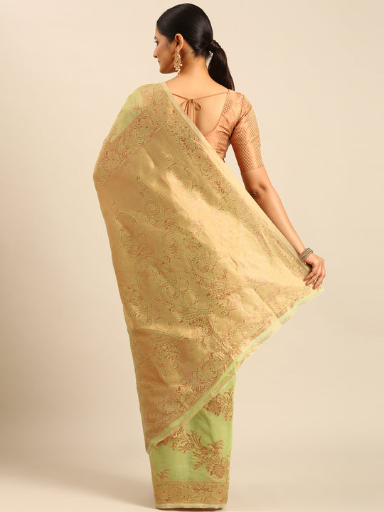 Light Green Cotton Saree With Blouse Piece Light Green Cotton Saree With Blouse Piece