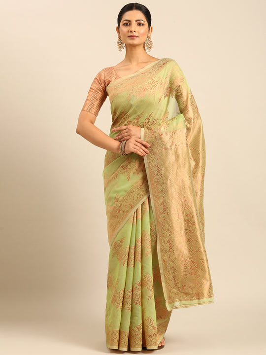 Light Green Cotton Saree With Blouse Piece Light Green Cotton Saree With Blouse Piece