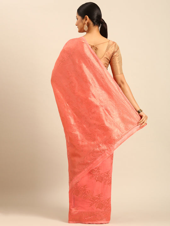 Peach Cotton Saree With Blouse Piece Peach Cotton Saree With Blouse Piece