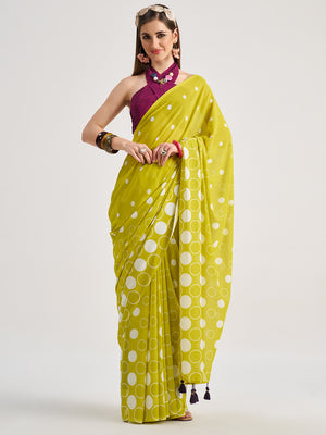 Green Georgette Digital Printed Saree With Blouse Piece