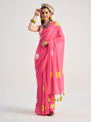 Pink Georgette Digital Printed Saree With Blouse Piece
