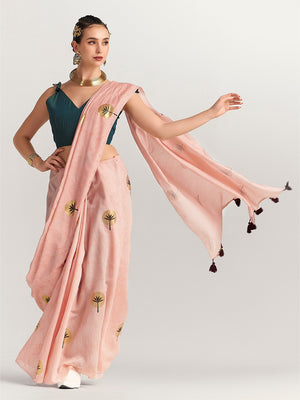 Peach Foil Saree With Blouse Piece