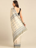 Cream Cotton Blend Saree With Blouse Piece Cream Cotton Blend Saree With Blouse Piece