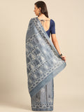 Grey Cotton Blend Saree With Blouse Piece Grey Cotton Blend Saree With Blouse Piece