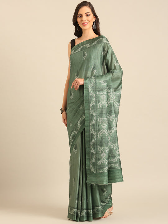 Green Cotton Blend Saree With Blouse Piece Green Cotton Blend Saree With Blouse Piece