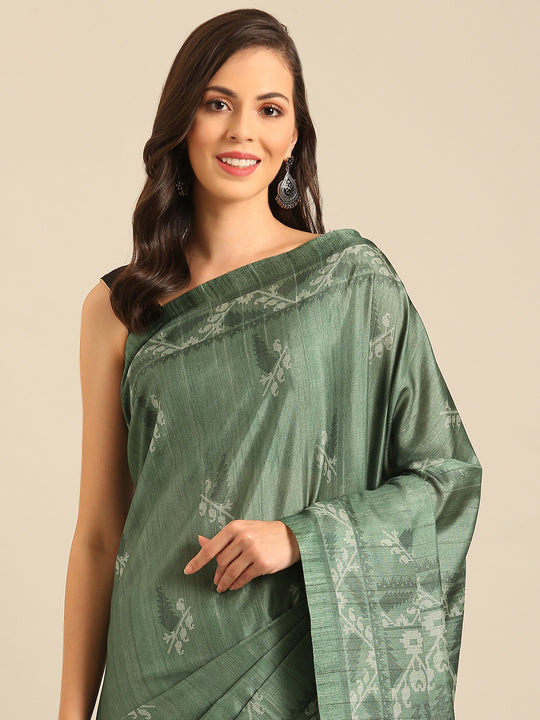 Green Cotton Blend Saree With Blouse Piece Green Cotton Blend Saree With Blouse Piece