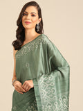 Green Cotton Blend Saree With Blouse Piece Green Cotton Blend Saree With Blouse Piece