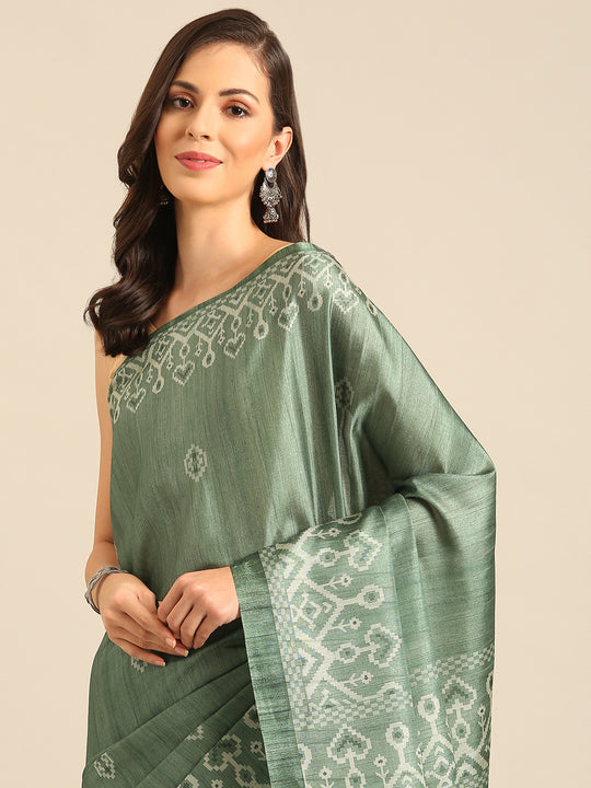 Green Cotton Blend Saree With Blouse Piece Green Cotton Blend Saree With Blouse Piece