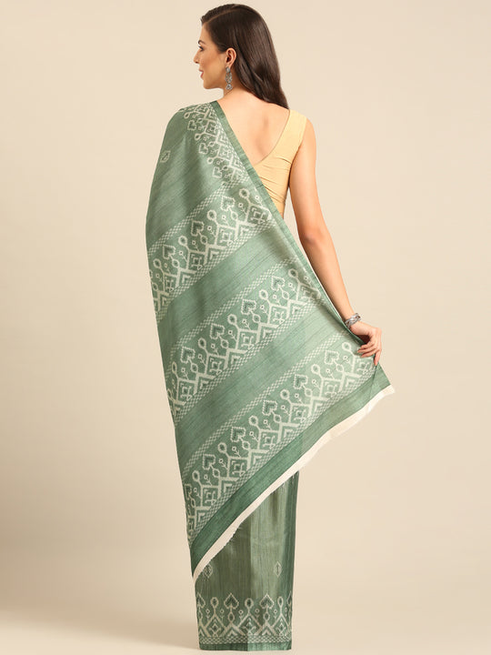 Green Cotton Blend Saree With Blouse Piece Green Cotton Blend Saree With Blouse Piece