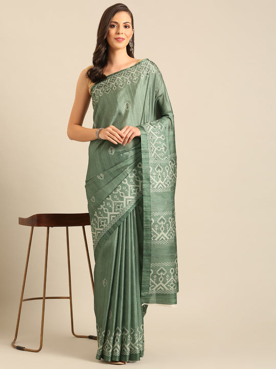 Green Cotton Blend Saree With Blouse Piece Green Cotton Blend Saree With Blouse Piece