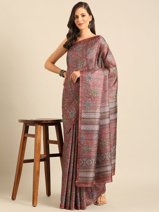 Burgundy Cotton Blend Saree With Blouse Piece Burgundy Cotton Blend Saree With Blouse Piece