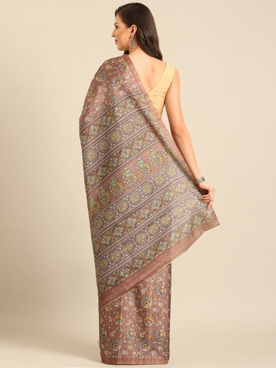 Brown Cotton Blend Saree With Blouse Piece Brown Cotton Blend Saree With Blouse Piece
