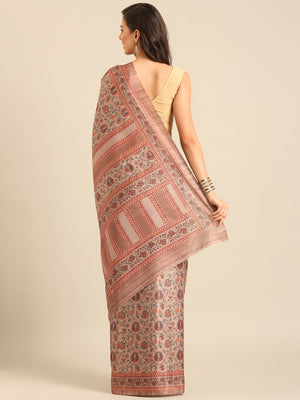 Khaki Cotton Blend Saree With Blouse Piece