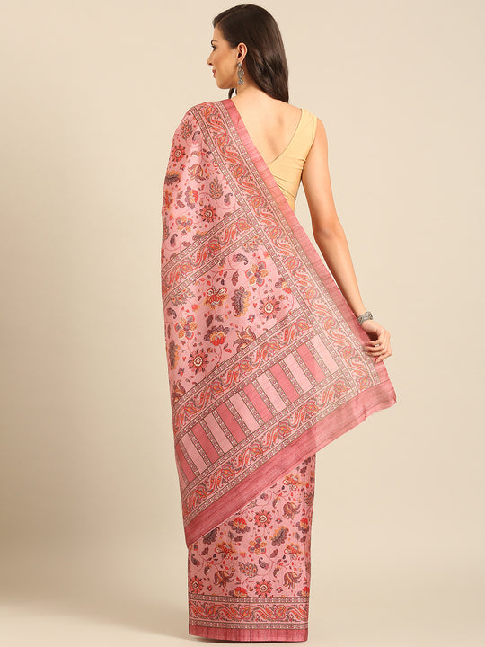 Pink Cotton Blend Saree With Blouse Piece Pink Cotton Blend Saree With Blouse Piece